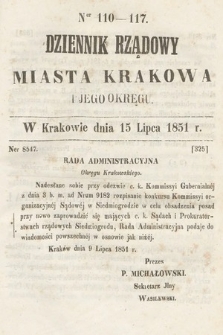 Dziennik Rządowy Misata Krakowa i Jego Okręgu. 1851, nr 110-117