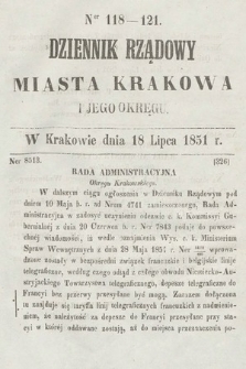 Dziennik Rządowy Misata Krakowa i Jego Okręgu. 1851, nr 118-121