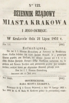 Dziennik Rządowy Misata Krakowa i Jego Okręgu. 1851, nr 122