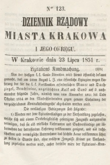Dziennik Rządowy Misata Krakowa i Jego Okręgu. 1851, nr 123