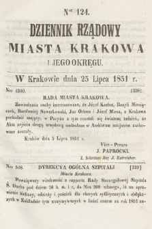 Dziennik Rządowy Misata Krakowa i Jego Okręgu. 1851, nr 124