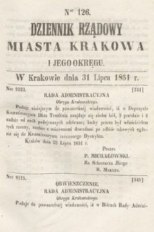 Dziennik Rządowy Misata Krakowa i Jego Okręgu. 1851, nr 126