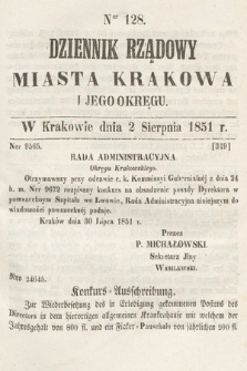 Dziennik Rządowy Misata Krakowa i Jego Okręgu. 1851, nr 128