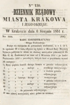 Dziennik Rządowy Misata Krakowa i Jego Okręgu. 1851, nr 130