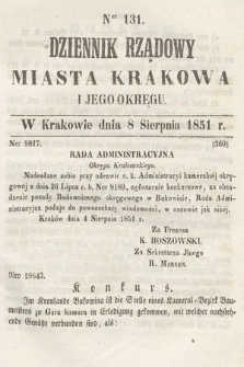 Dziennik Rządowy Misata Krakowa i Jego Okręgu. 1851, nr 131