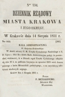 Dziennik Rządowy Misata Krakowa i Jego Okręgu. 1851, nr 134