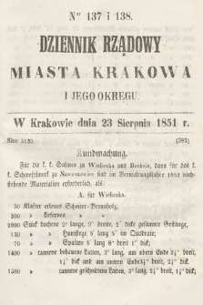 Dziennik Rządowy Misata Krakowa i Jego Okręgu. 1851, nr 137-138