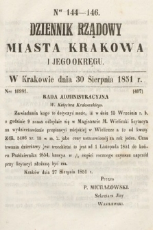 Dziennik Rządowy Misata Krakowa i Jego Okręgu. 1851, nr 144-146