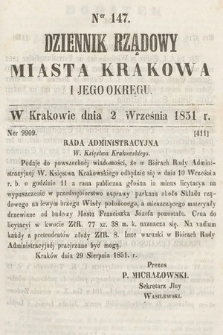 Dziennik Rządowy Misata Krakowa i Jego Okręgu. 1851, nr 147