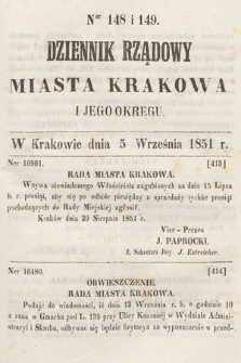 Dziennik Rządowy Misata Krakowa i Jego Okręgu. 1851, nr 148-149