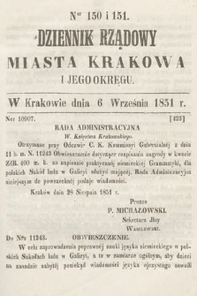 Dziennik Rządowy Misata Krakowa i Jego Okręgu. 1851, nr 150-151