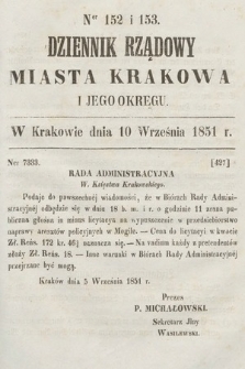Dziennik Rządowy Misata Krakowa i Jego Okręgu. 1851, nr 152-153