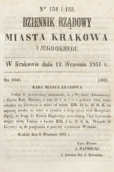 Dziennik Rządowy Misata Krakowa i Jego Okręgu. 1851, nr 154-155