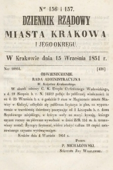 Dziennik Rządowy Misata Krakowa i Jego Okręgu. 1851, nr 156-157