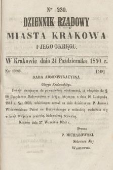 Dziennik Miasta Krakowa i Jego Okręgu. 1850, nr 230