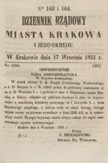 Dziennik Rządowy Misata Krakowa i Jego Okręgu. 1851, nr 163-164