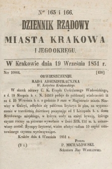 Dziennik Rządowy Misata Krakowa i Jego Okręgu. 1851, nr 165-166