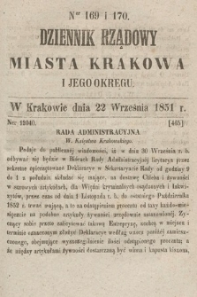 Dziennik Rządowy Misata Krakowa i Jego Okręgu. 1851, nr 169-170
