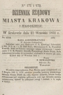 Dziennik Rządowy Misata Krakowa i Jego Okręgu. 1851, nr 171-172