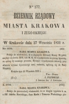 Dziennik Rządowy Misata Krakowa i Jego Okręgu. 1851, nr 177
