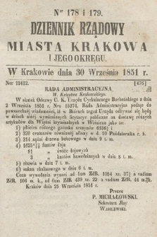 Dziennik Rządowy Misata Krakowa i Jego Okręgu. 1851, nr 178-179