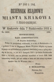 Dziennik Rządowy Misata Krakowa i Jego Okręgu. 1851, nr 183-184