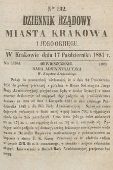 Dziennik Rządowy Misata Krakowa i Jego Okręgu. 1851, nr 192