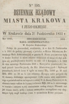 Dziennik Rządowy Misata Krakowa i Jego Okręgu. 1851, nr 195