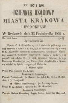 Dziennik Rządowy Misata Krakowa i Jego Okręgu. 1851, nr 197-198