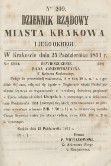 Dziennik Rządowy Misata Krakowa i Jego Okręgu. 1851, nr 200