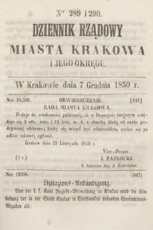 Dziennik Miasta Krakowa i Jego Okręgu. 1850, nr 289-290