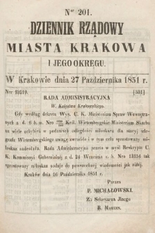 Dziennik Rządowy Misata Krakowa i Jego Okręgu. 1851, nr 201