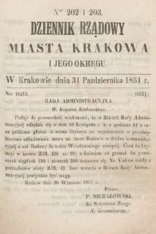 Dziennik Rządowy Misata Krakowa i Jego Okręgu. 1851, nr 202-203