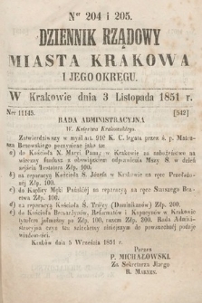 Dziennik Rządowy Misata Krakowa i Jego Okręgu. 1851, nr 204-205