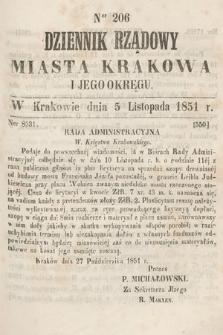 Dziennik Rządowy Misata Krakowa i Jego Okręgu. 1851, nr 206