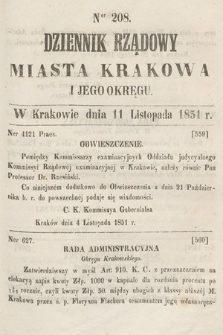 Dziennik Rządowy Misata Krakowa i Jego Okręgu. 1851, nr 208