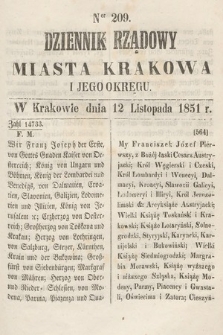 Dziennik Rządowy Misata Krakowa i Jego Okręgu. 1851, nr 209