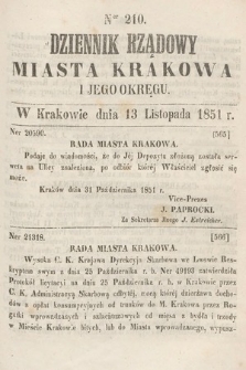 Dziennik Rządowy Misata Krakowa i Jego Okręgu. 1851, nr 210