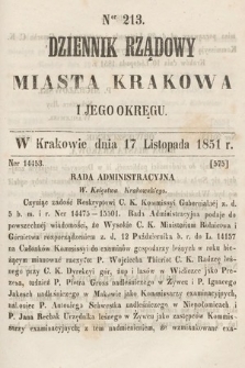 Dziennik Rządowy Misata Krakowa i Jego Okręgu. 1851, nr 213
