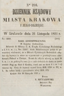 Dziennik Rządowy Misata Krakowa i Jego Okręgu. 1851, nr 216