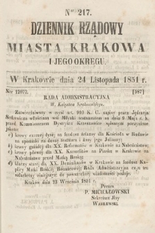 Dziennik Rządowy Misata Krakowa i Jego Okręgu. 1851, nr 217