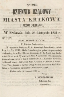 Dziennik Rządowy Misata Krakowa i Jego Okręgu. 1851, nr 218