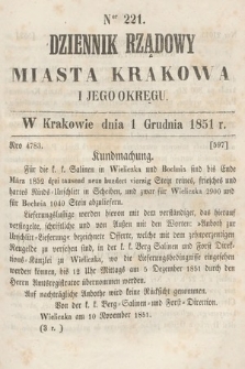 Dziennik Rządowy Misata Krakowa i Jego Okręgu. 1851, nr 221