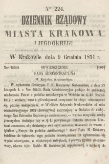 Dziennik Rządowy Misata Krakowa i Jego Okręgu. 1851, nr 224