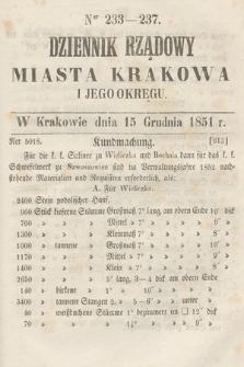 Dziennik Rządowy Misata Krakowa i Jego Okręgu. 1851, nr 233-237