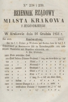 Dziennik Rządowy Misata Krakowa i Jego Okręgu. 1851, nr 238-239