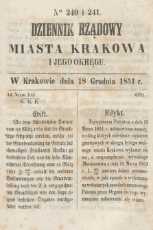 Dziennik Rządowy Misata Krakowa i Jego Okręgu. 1851, nr 240-241