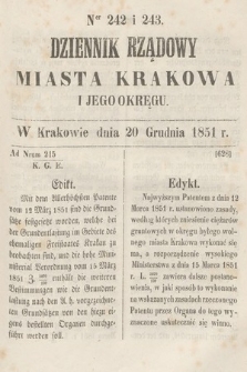 Dziennik Rządowy Misata Krakowa i Jego Okręgu. 1851, nr 242-243