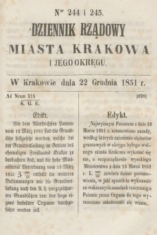 Dziennik Rządowy Misata Krakowa i Jego Okręgu. 1851, nr 244-245