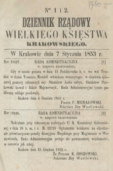 Dziennik Rządowy Wielkiego Księstwa Krakowskiego. 1853, nr 1-2